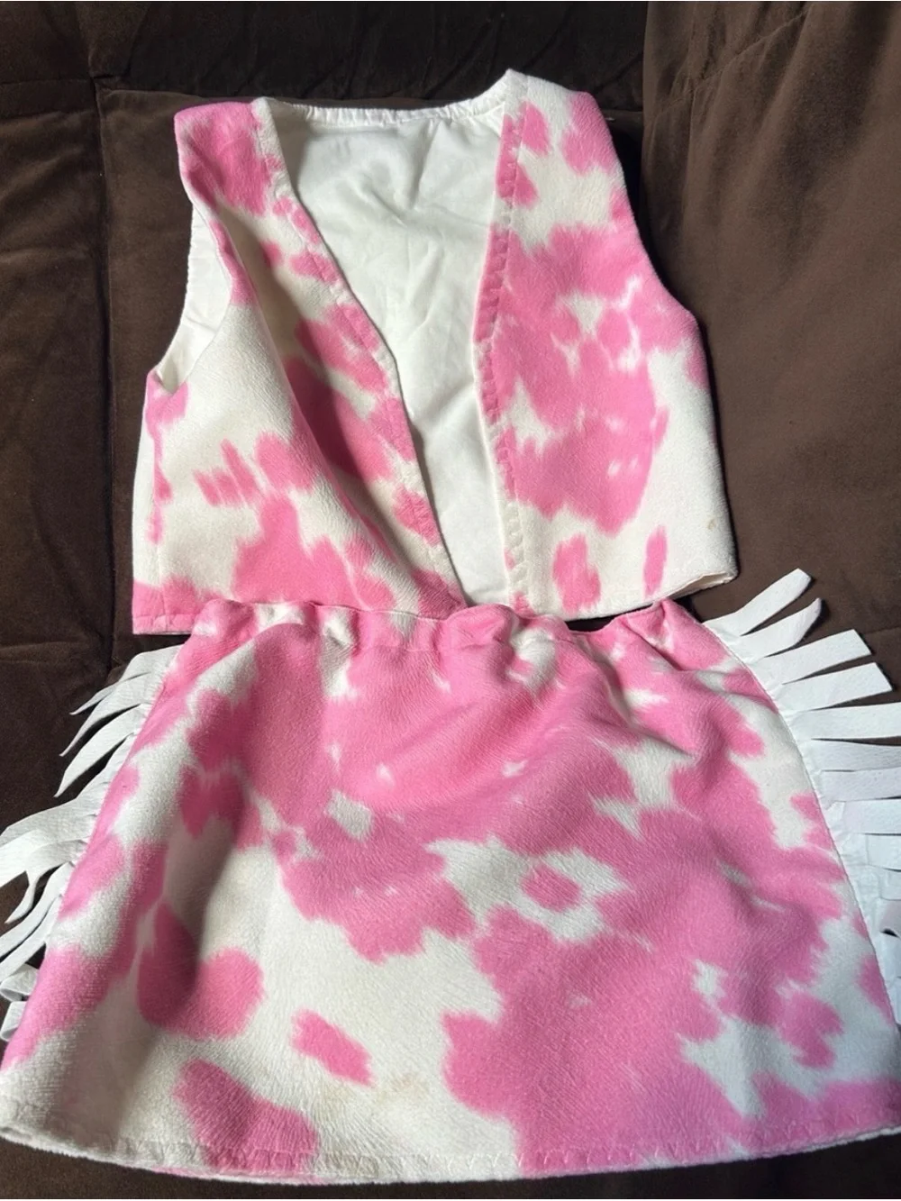 Pink & White cowgirl Two-Piece Vest and Skirt Set 3-4y
